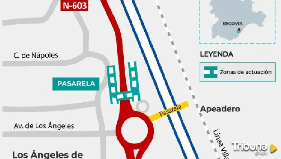 Corte de tráfico por la construcción de la pasarela sobre la N603 en Los Ángeles de San Rafael