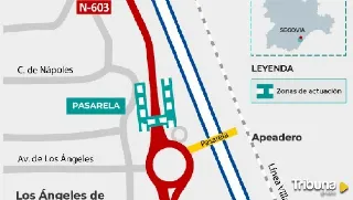 Corte de tráfico por la construcción de la pasarela sobre la N603 en Los Ángeles de San Rafael